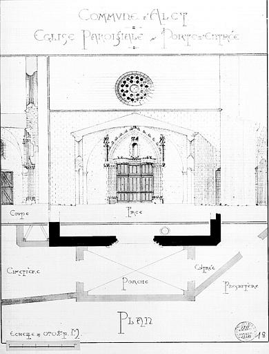 Porche d'entrée : Elévation, coupe et plan