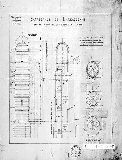 Reconstruction de la tourelle du clocher : Elévation, coupe et plan