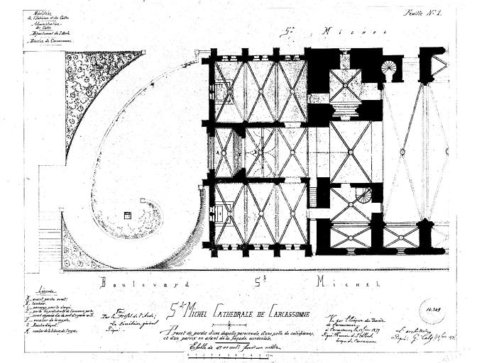 Projet de porche d'une chapelle paroissiale, d'une salle de catéchisme et d'un parvis en avant de la façade ouest : Plan