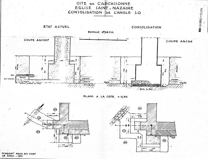 Consolidations de l'angle sud-ouest : Plans et coupes