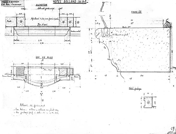 Scellement des garde-corps sur balcon et sur jambage : Elévation et coupe