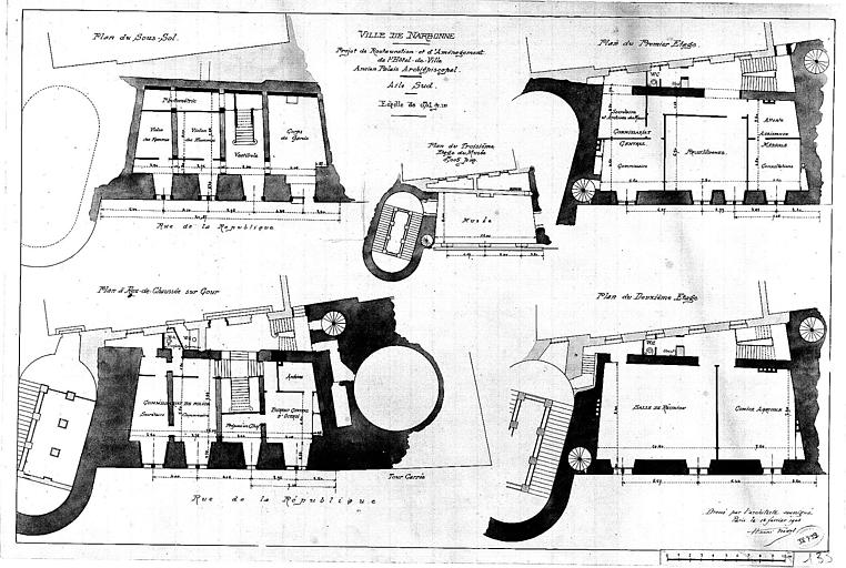 Projet de restauration et d'aménagement : Plans de l'aile sud