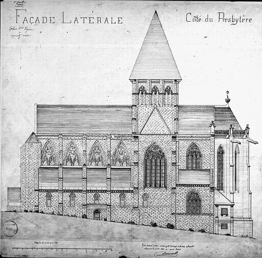 Elévation de la façade sud du côté du presbytère