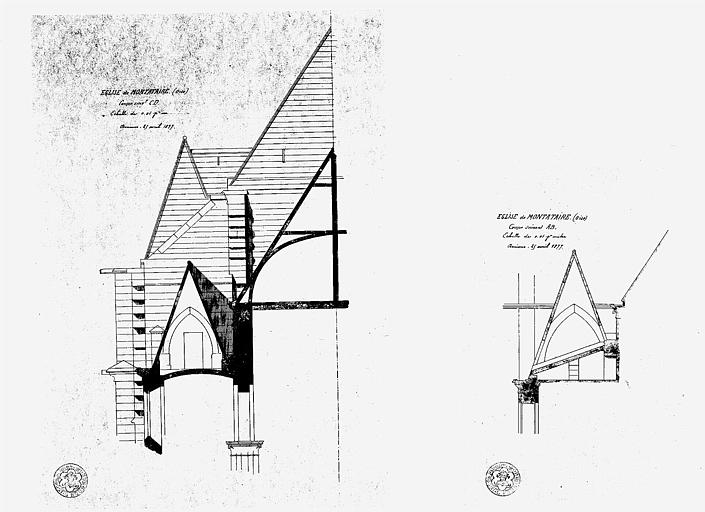 Restauration de la couverture : Coupes transversales sur les couvertures des bas-côtés