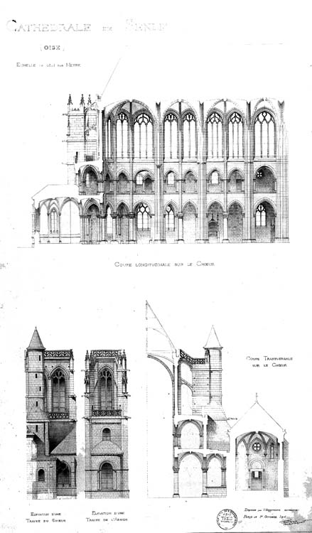 Elévations, coupe longitudinale sur le choeur