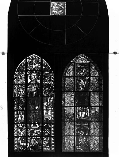 Panneau de vitrail, baie 12 : Christ en gloire, sainte Camille, Malachie