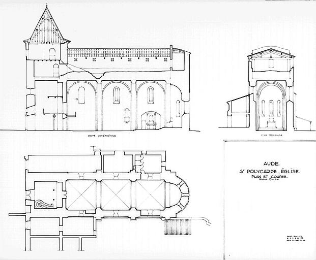 Plan d'ensemble. Coupes longitudinale et transversale