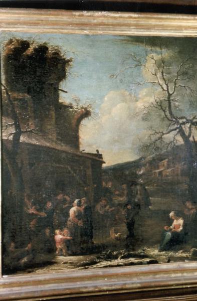 Tableau, cadre : Scène de village en hiver