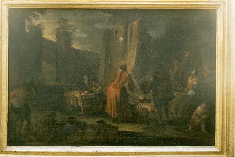 Tableau, cadre : Scène familiale dans un camp de bohémiens