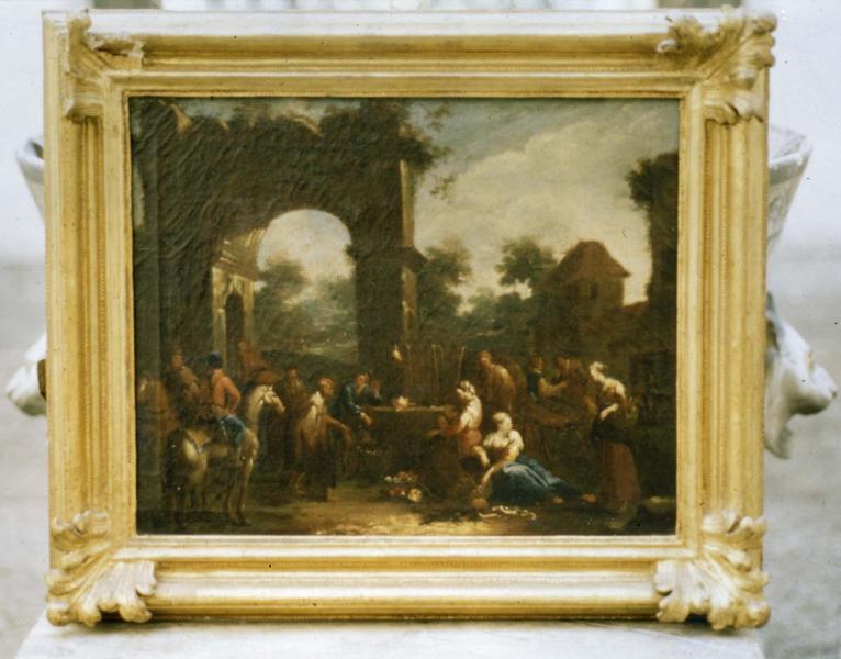 Tableau, cadre : Scène de genre avec cavaliers et arc antique