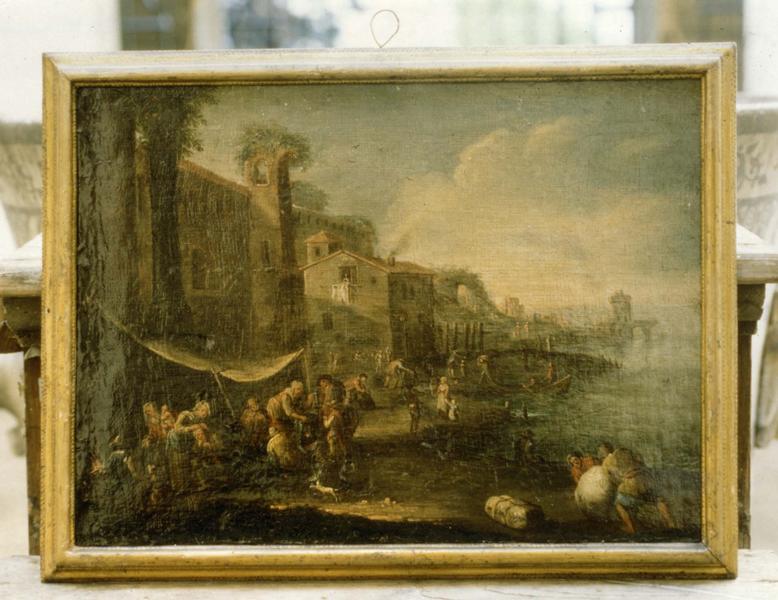 Tableau, cadre : Scène de port