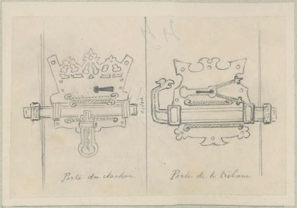 serrures des portes du clocher et de la tribune des orgues (dessin : crayon sur papier) - © Ministère de la Culture (France), Médiathèque du patrimoine et de la photographie, diffusion GrandPalaisRmn Photo