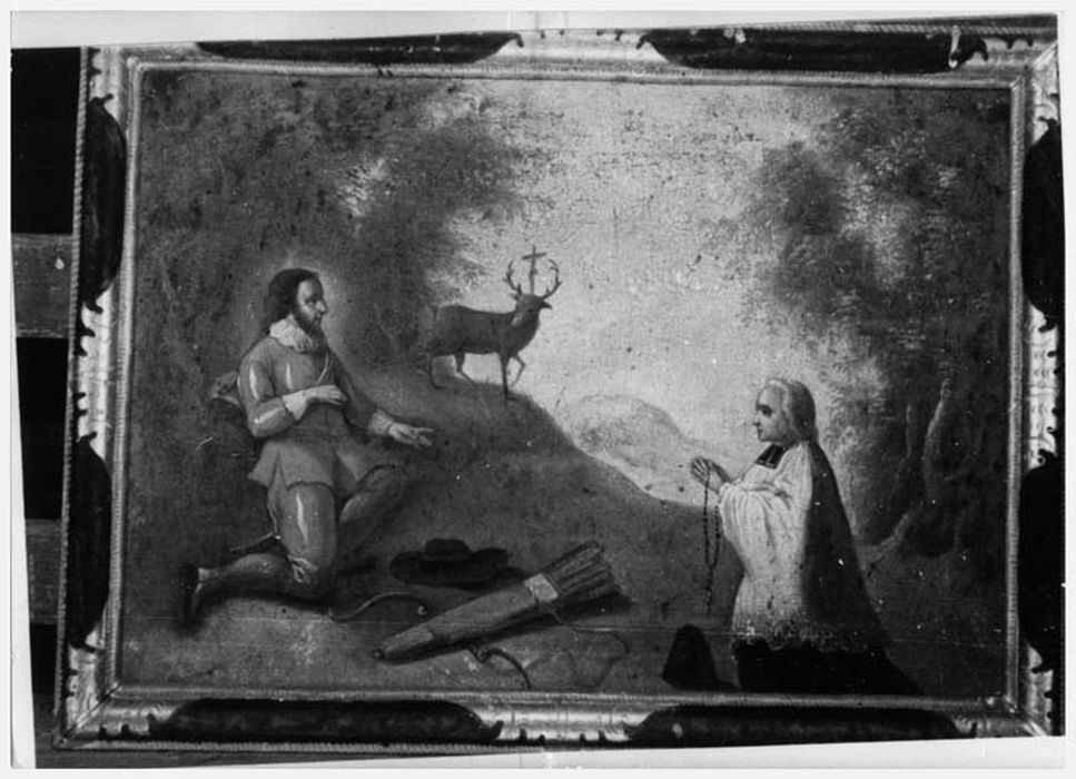 tableau ex-voto : Prêtre agenouillé devant saint Eustache
