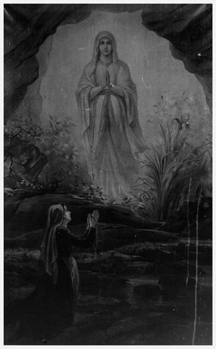 Tableau : Apparition de la Vierge à saint Bernadette dans la grotte de Lourdes