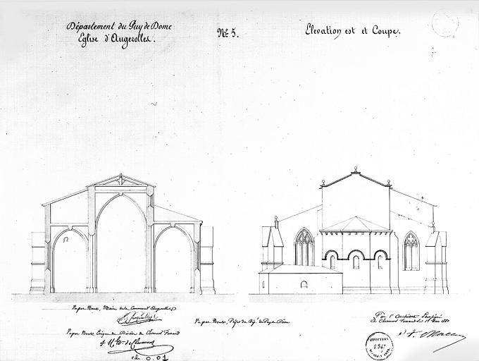 Coupe transversale et élévation de la façade est