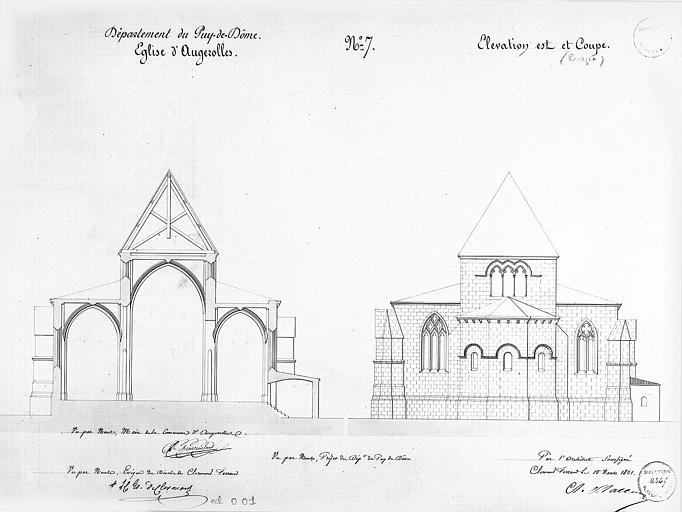 Coupe transversale et élévation de la façade est (projet)