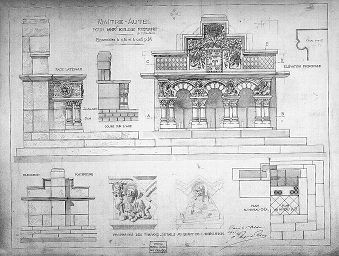 Maître-autel : Elévations, plan et détails