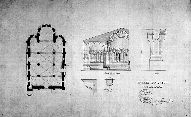 Plan d'ensemble. Coupe transversale. Coupe du bénitier