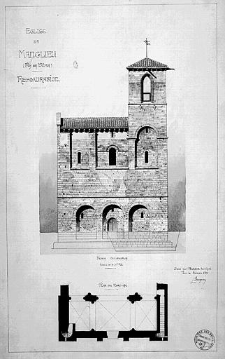 Elevation de la façade ouest. Plan du narthex