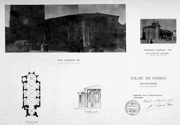 Ensemble sud et ensemble nord-est (vues). Plan d'ensemble. Coupe