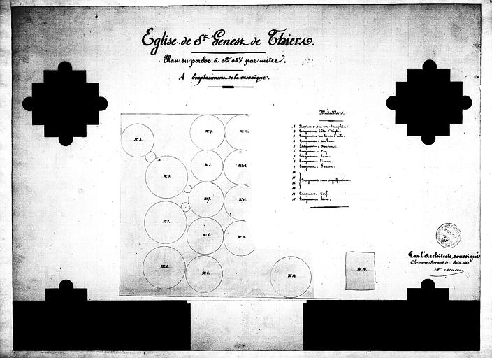 Plan du porche indiquant l'emplacement de la mosaïque