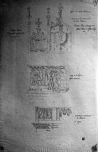 Dessin : Armoiries de la cheminée de la salle du Tau ou des rois