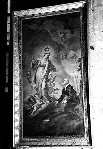 Peinture sur toile (chapelle de la Vierge) : Apparition de la Vierge en 1536 à Antonio Botta, paysan des environs de Savoie