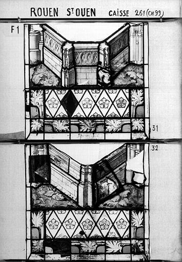 Panneau de vitrail du bas-côté nord, baie 1, panneau 31 32