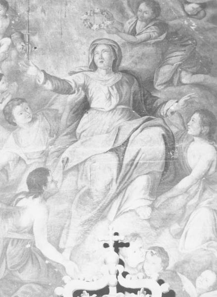 tableau du maître-autel : Vierge couronnée par les anges, vue partielle