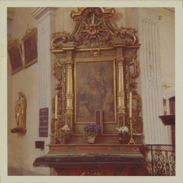 autel, retable, tableau : dit autel du Rosaire, l'Institution du rosaire, vue générale