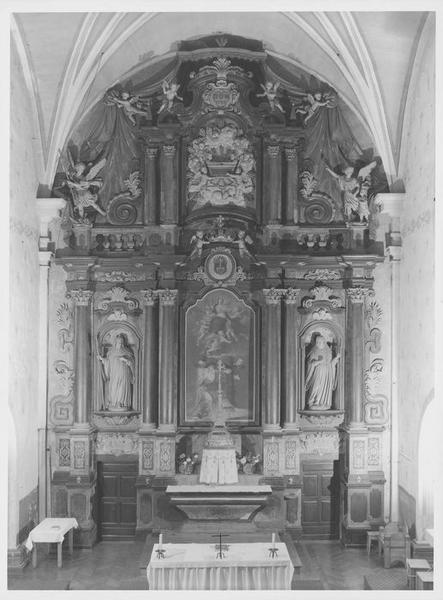 retable, tableau : Assomption de la Vierge avec saint Bernard de Clairvaux et saint Benoît de Nurcie, vue générale