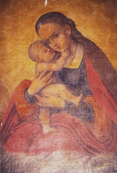 tableau : Vierge à l'enfant avec donateur, vue partielle