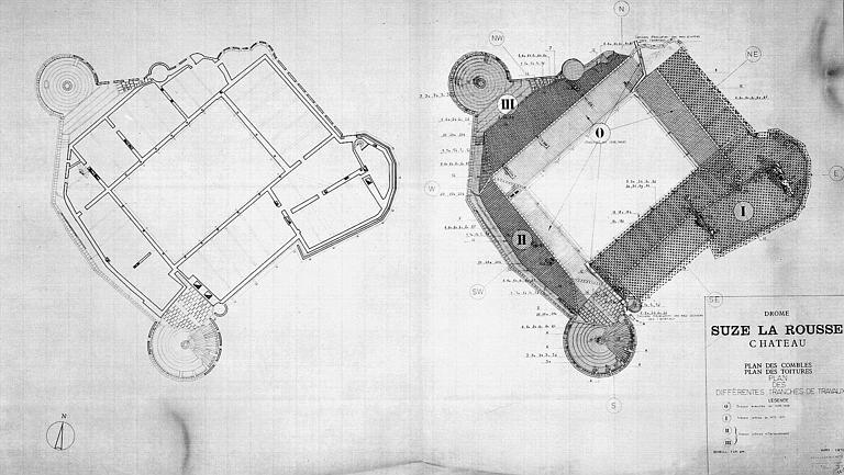 Plans des combles et des toitures (plan des différentes tranches de travaux)