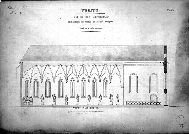 Projet de transformation en musée, feuille n° 2. Eglise transformée en musée de plâtres antiques : Coupe longitudinale