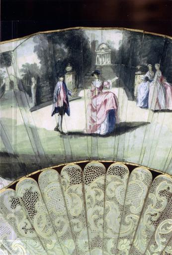 éventail : Quatre personnages dans un parc (verso), détail - © Ministère de la Culture (France), Médiathèque du patrimoine et de la photographie (objets mobiliers), tous droits réservés