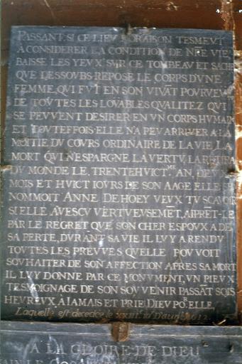 plaque funéraire (épitaphe de tombeau d'Anne de Hoey) - © Ministère de la Culture (France), Médiathèque du patrimoine et de la photographie (objets mobiliers), tous droits réservés