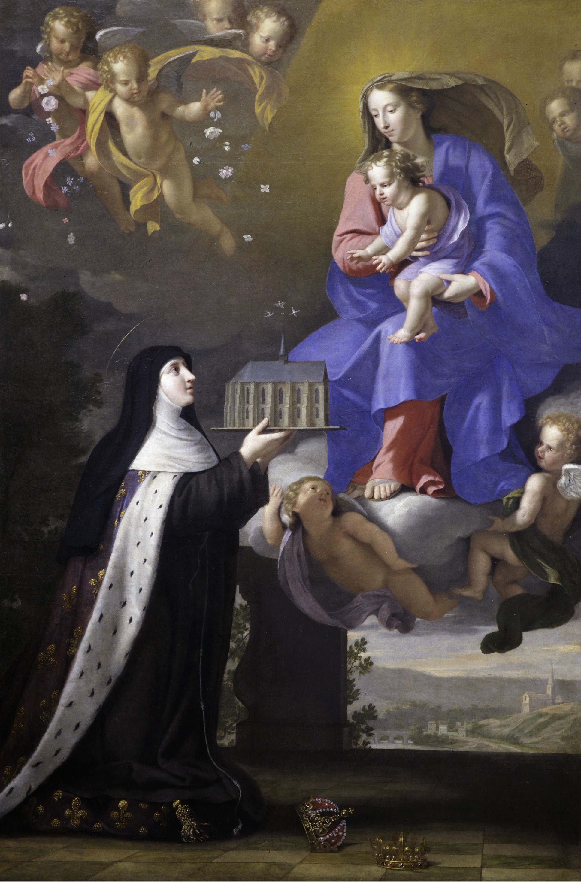 tableau : Sainte Isabelle offrant à la Vierge le modèle de l'abbaye de Longchamps