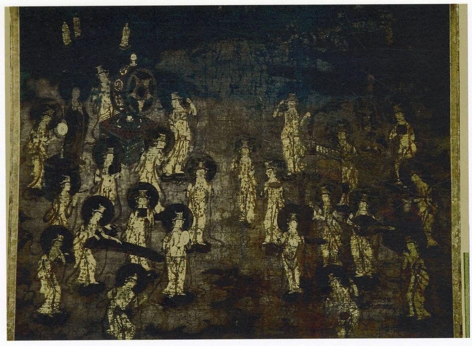 tableau : panneau de soie peinte