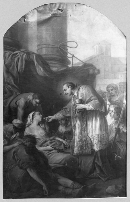 tableau : Saint Charles Borromée donnant la communion aux pestiférés