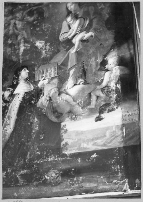 tableau : Sainte Isabelle offrant à la Vierge le modèle de l'abbaye de Longchamps