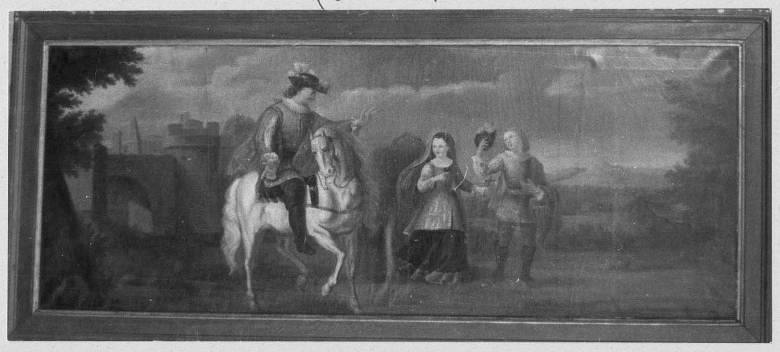 tableau servant d'antependium : Sainte Thérèse accompagnée de son père est ramenée à la maison paternelle