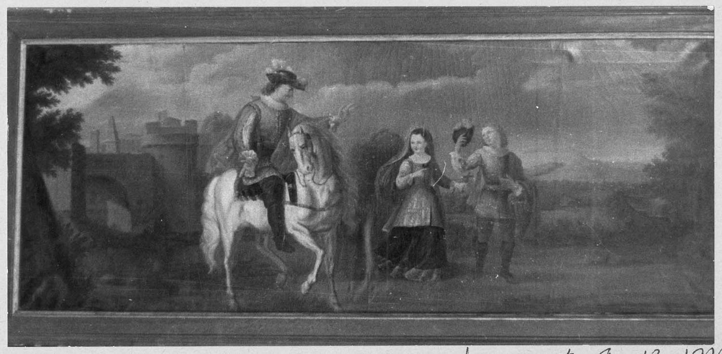 tableau servant d'antependium : Sainte Thérèse accompagnée de son père est ramenée à la maison paternelle