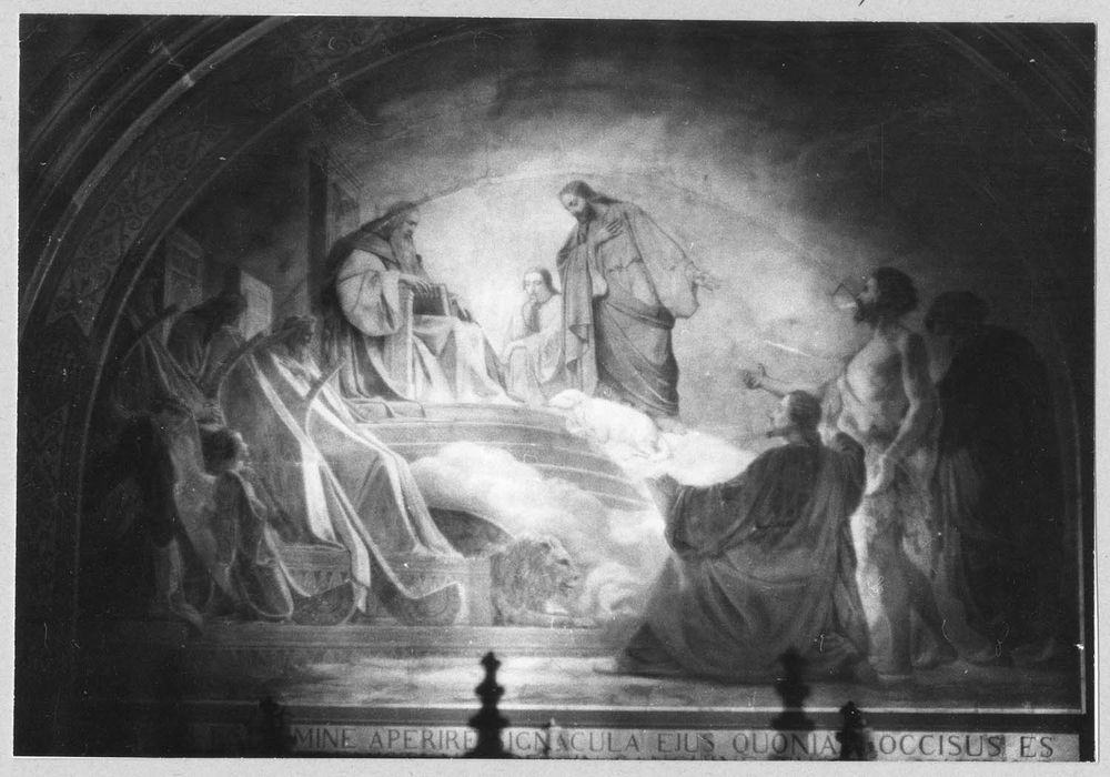 2 peintures monumentales du chevet : La Foi, l'Espérance et la Charité, L'Agneau s'offrant pour racheter le monde