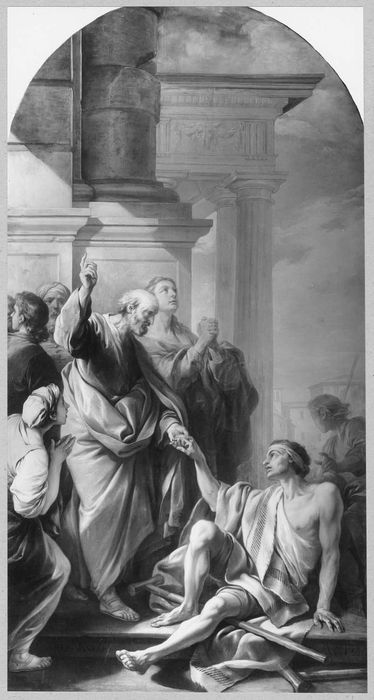 Tableau : Saint Jean et saint Pierre guérissant un boiteux à la porte du Temple