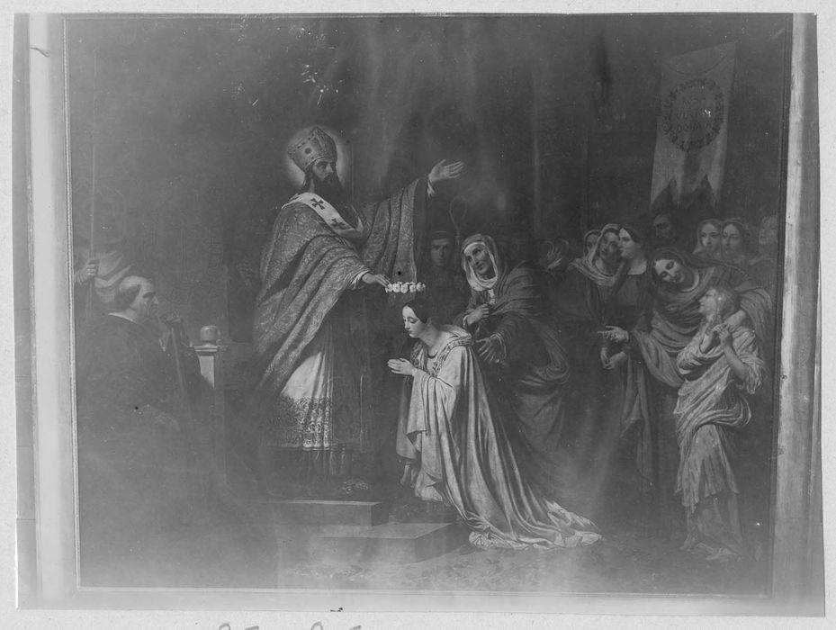 tableau : Saint Médard couronnant sa soeur première rosière