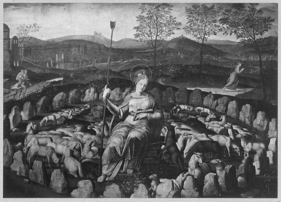 tableau : Sainte Geneviève gardant ses moutons