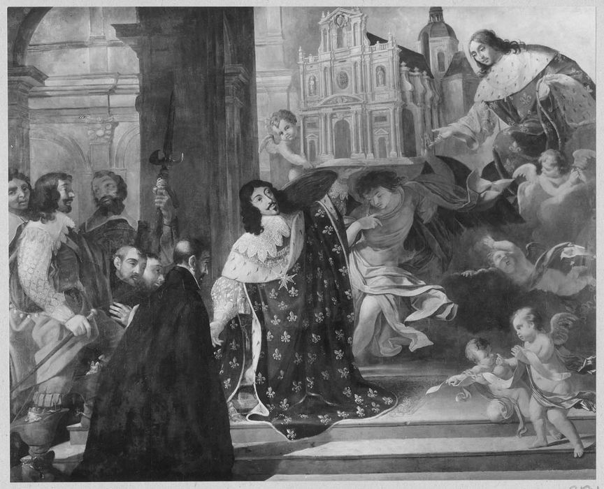 tableau : Louis XIII offrant à saint Louis le modèle de l'église Saint-Louis