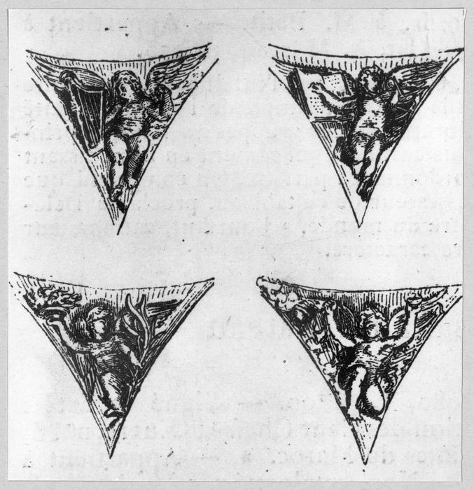 peinture monumentale de la chapelle des Saints-Anges, détail d’un écoinçons