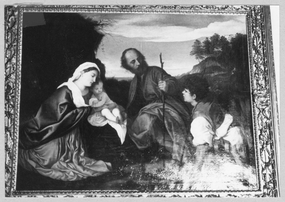 Tableau : La Sainte Famille avec un berger, cadre