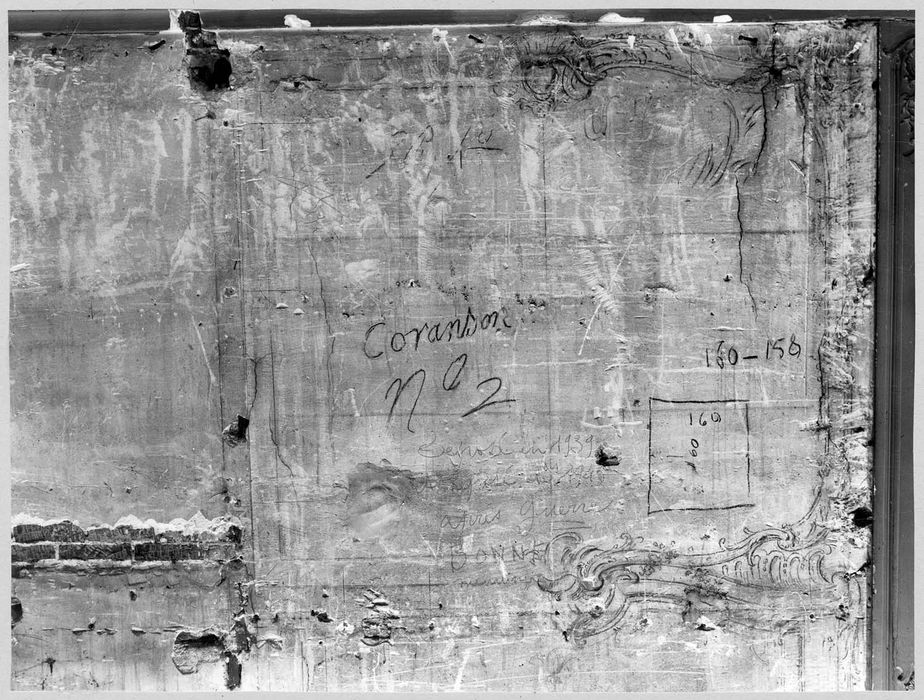 chambre du prince, détail des dessins sous les lambris de revêtement